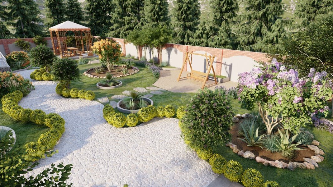 به تناسب رنگ گیاهان با مصالح ساختمانی در طراحی باغچه ویلا توجه داشته باشید! -hollysaren.com